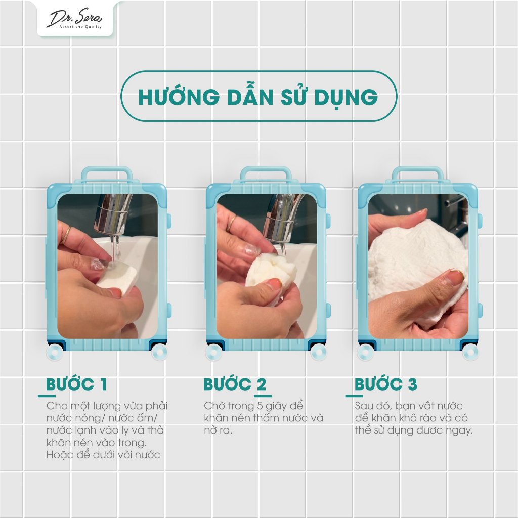 Khăn nén cotton tiệt trùng UV mềm mịn an toàn với mọi làn da DR.SERA COMPRESSED TOWEL