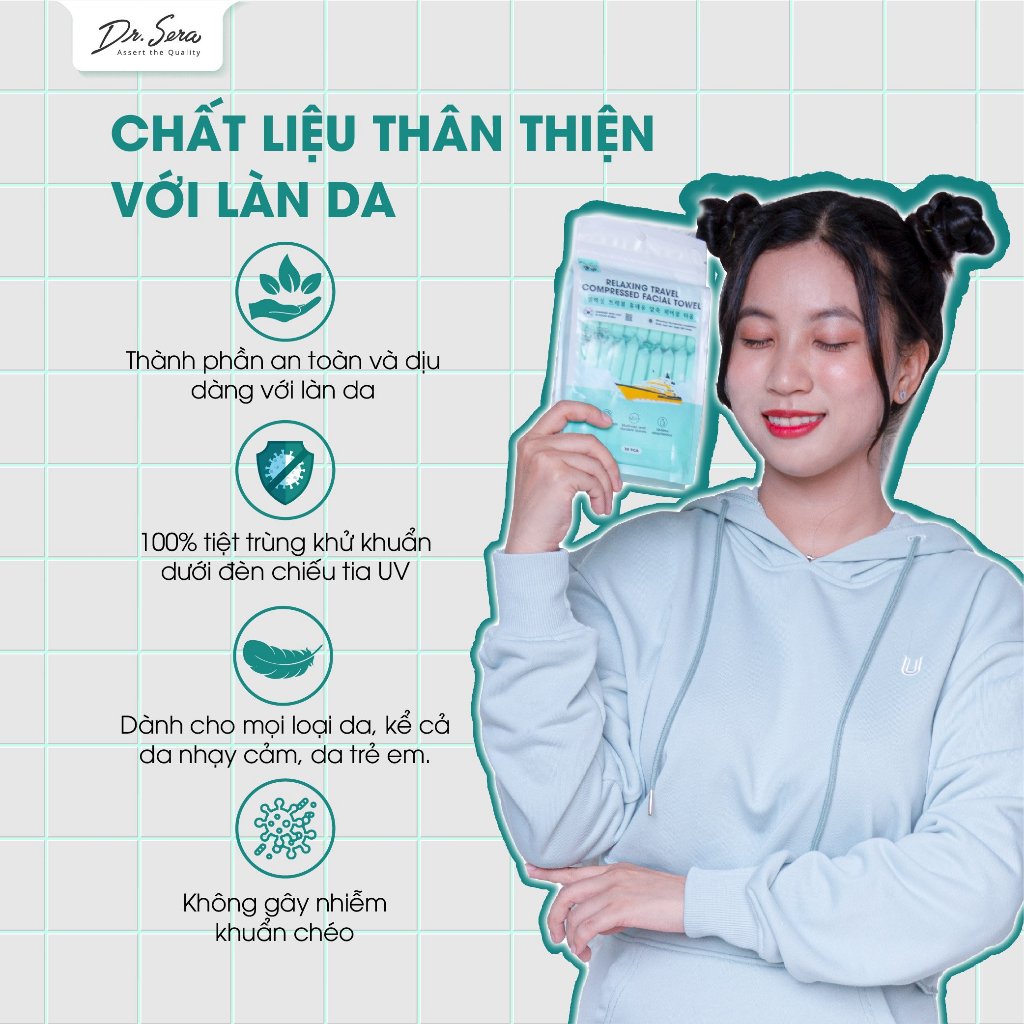 Khăn nén cotton tiệt trùng UV mềm mịn an toàn với mọi làn da DR.SERA COMPRESSED TOWEL