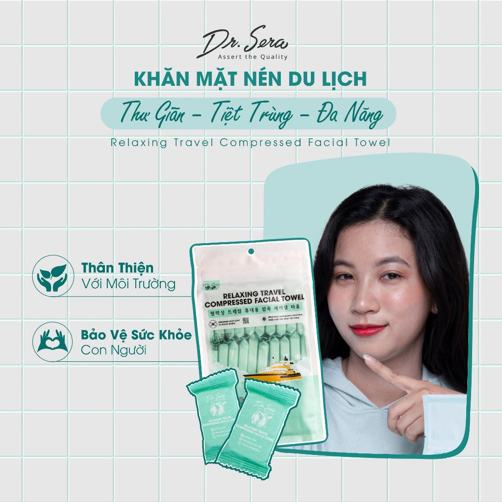 Khăn nén cotton tiệt trùng UV mềm mịn an toàn với mọi làn da DR.SERA COMPRESSED TOWEL