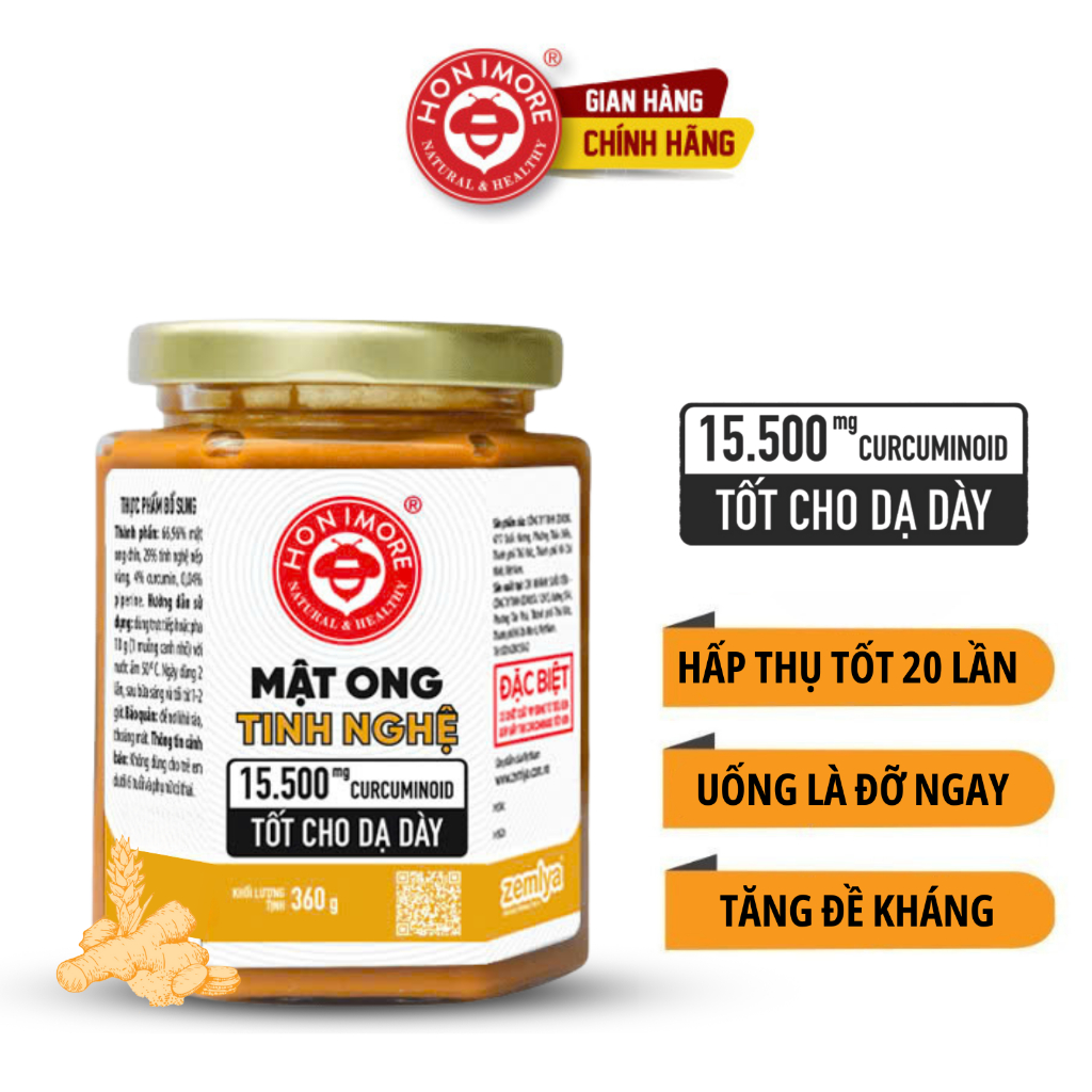 Ảnh Mật ong tinh nghệ Honimore 15500mg Curcuminoid loại đặc biệt 360g|dành cho người dạ dày 1