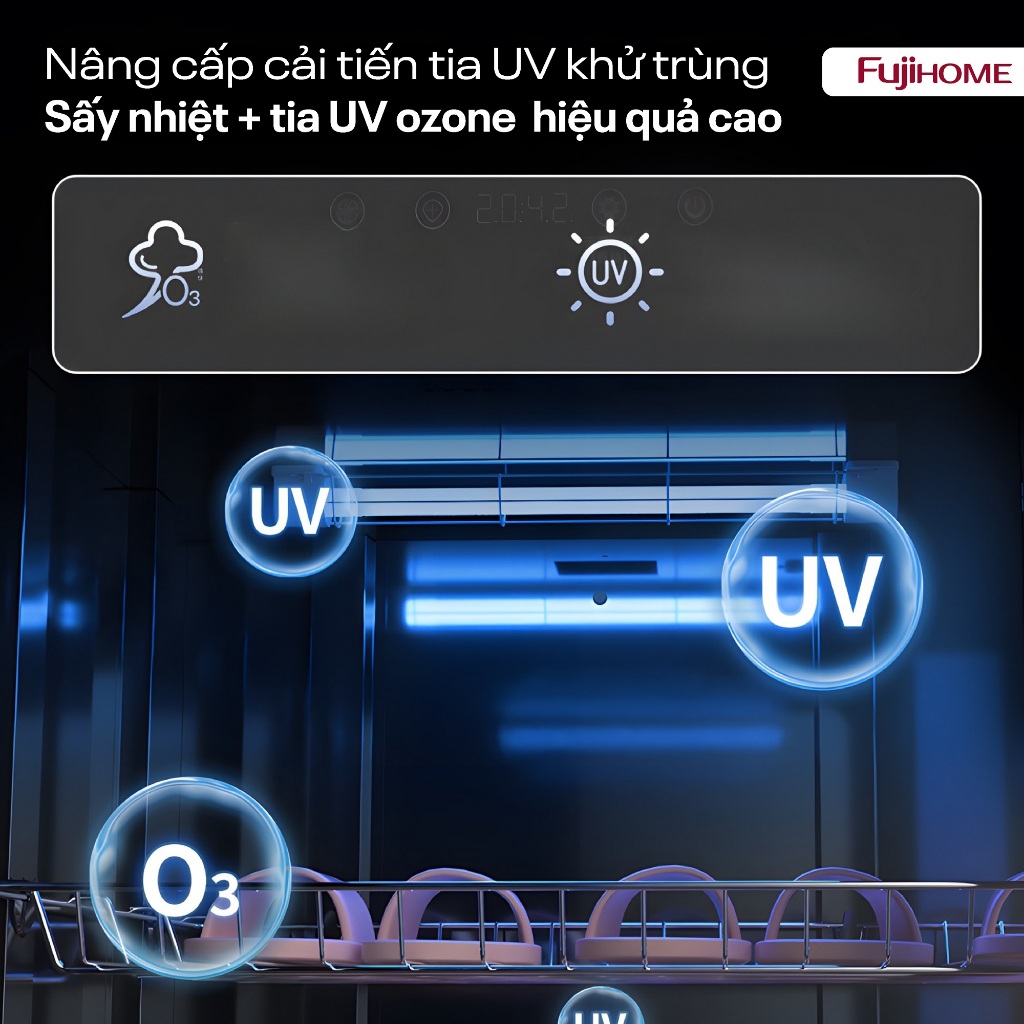 Tủ sấy khử trùng bát đĩa 180L Nhập Khẩu FUJIHOME DD180, Máy sấy nhiệt công nghệ UV + OZONE màn hình LED