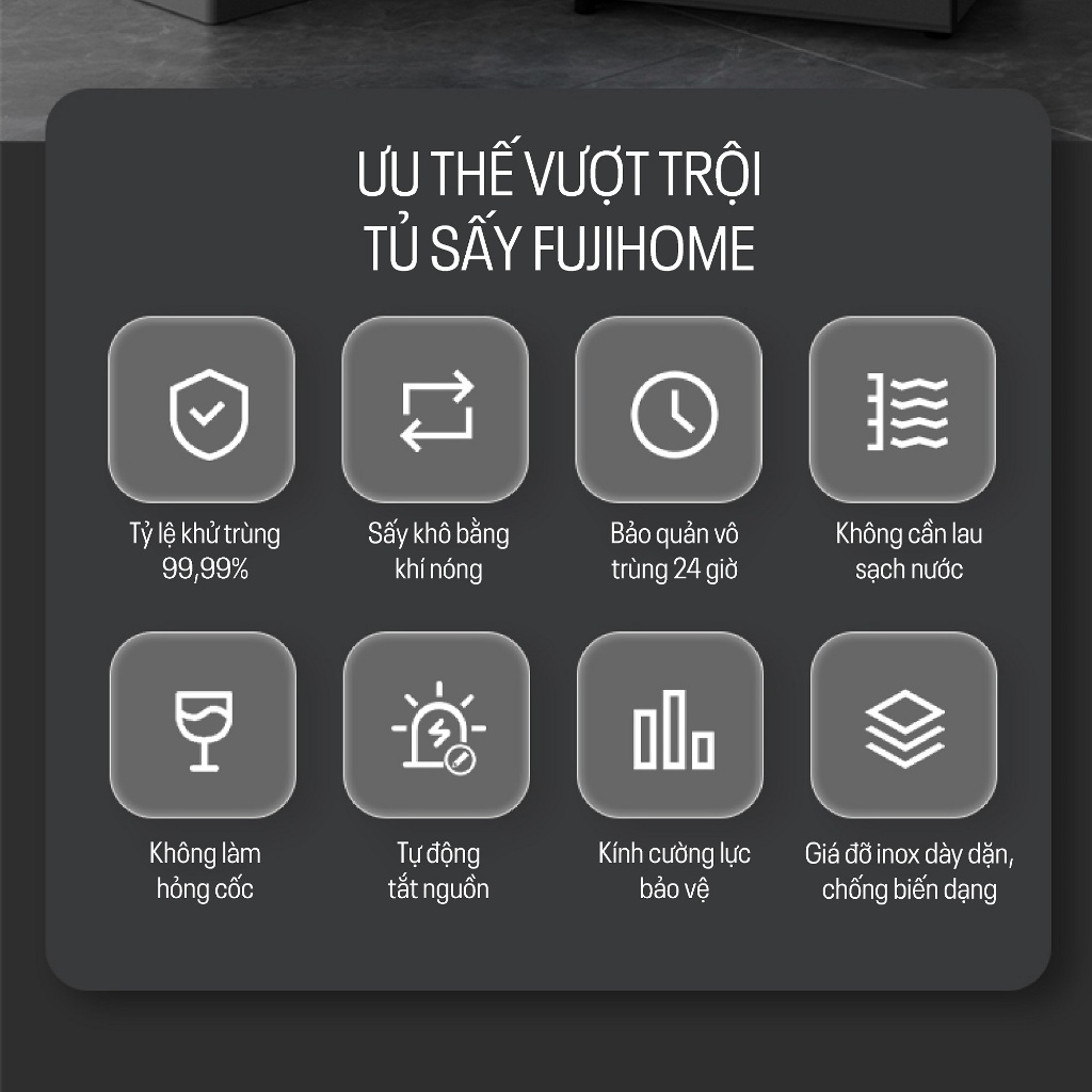 Tủ sấy bát đĩa tiệt trùng FUJIHOME DD180 180l Nhập Khẩu, Máy sấy nhiệt UV - màn hình led thông minh
