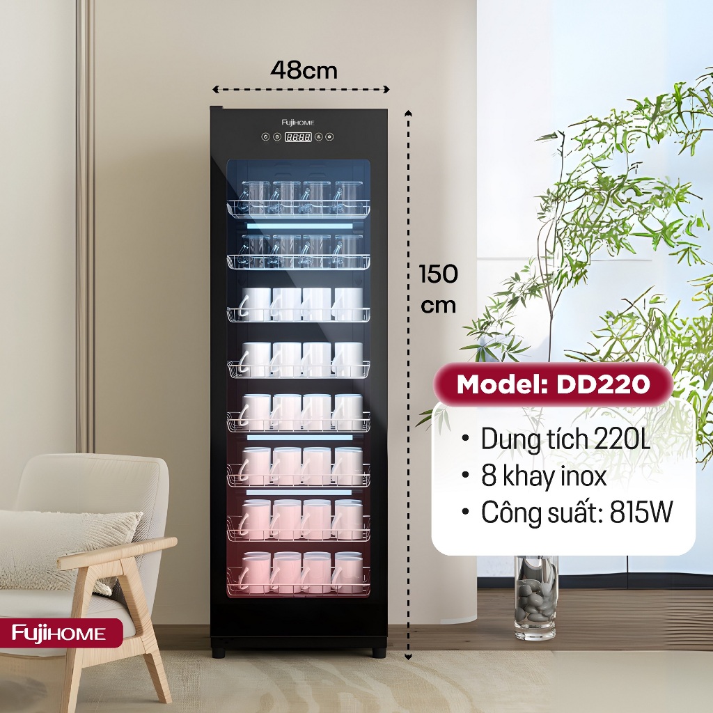 Tủ sấy bát đĩa tiệt trùng FUJIHOME DD180 180l Nhập Khẩu, Máy sấy nhiệt UV - màn hình led thông minh