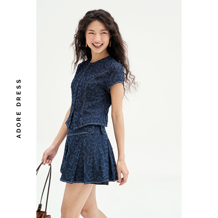 Ảnh 511SK1011- Chân váy mini xoè denim xanh chàm hoa nổi ADORE DRESS 3
