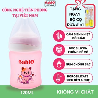 Bình Sữa Sơ Sinh Babi 1 Thủy Tinh Cảm Biến Nhiệt Báo Nóng, Chống Sặc Cho Bé Từ 0 Tháng Tuổi 60/120ml