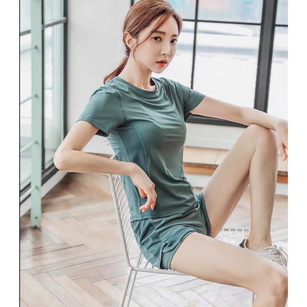 Set Bộ Đồ Tập Hot Trend phối lưới 2 Lớp thoáng khí Tập Thể Dục Gym Yoga Pickle ball Aerobic chạy bộ, đạp xe