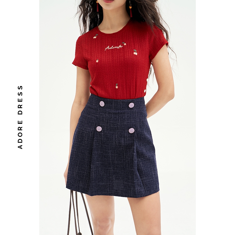 Ảnh 511TO1034 - Áo top len ren đỏ cam thêu random khuy sườn ADORE DRESS 4
