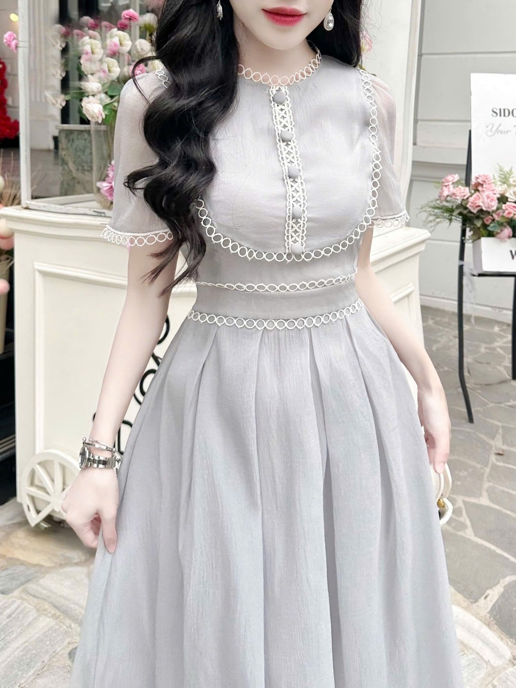 Ảnh Đầm xòe dáng dài phối viền ren trắng thời trang sang trọng Callene (CC462) 2
