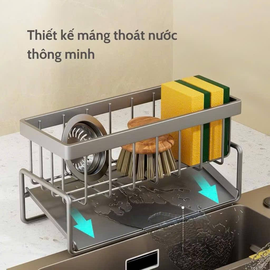 Kệ Đựng Đồ Rửa Chén Có Khay Hứng Nước Tháo Rời, Giá Đựng Giẻ Rửa Bát Đa Năng Cho Nhà Bếp Gọn Gàng Tiện Lợi