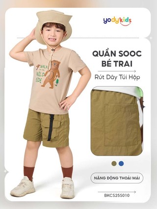 [SALE OFF] Quần Short Trẻ Em YODY Quần bé trai Túi Hộp, Chất Vải Gió Mềm BKCS25S010