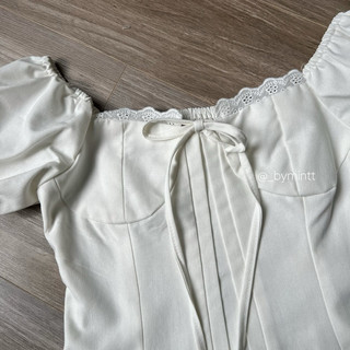 MARI TOP | Áo linen trễ vai phối ren, tay bồng, lưng chun | ByMintt