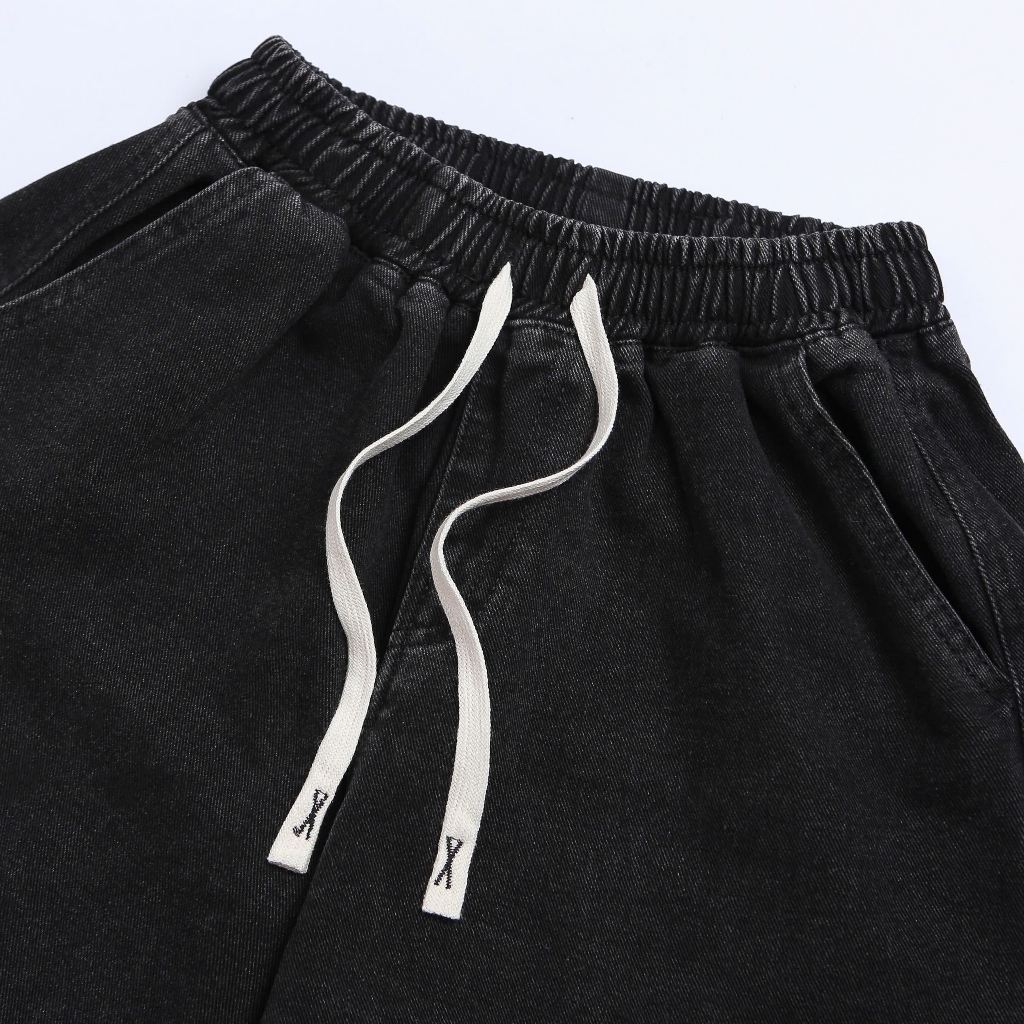 Quần Đùi Jean Nam Nữ Form Trên Gối Thời Trang Unisex Vải Jean Dày Dặn Có Dây Rút Halley H45