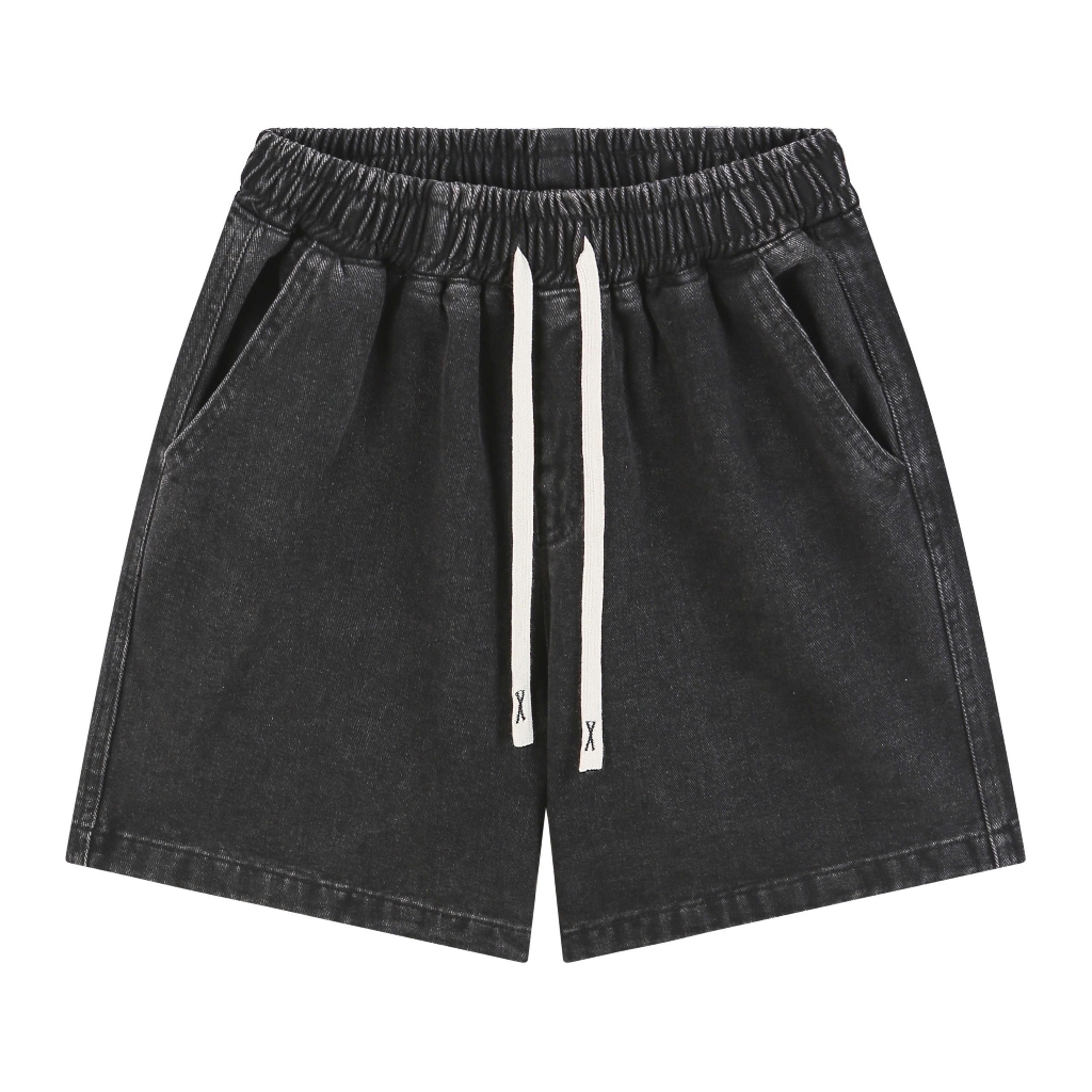 Quần Đùi Jean Nam Nữ Form Trên Gối Thời Trang Unisex Vải Jean Dày Dặn Có Dây Rút Halley H45