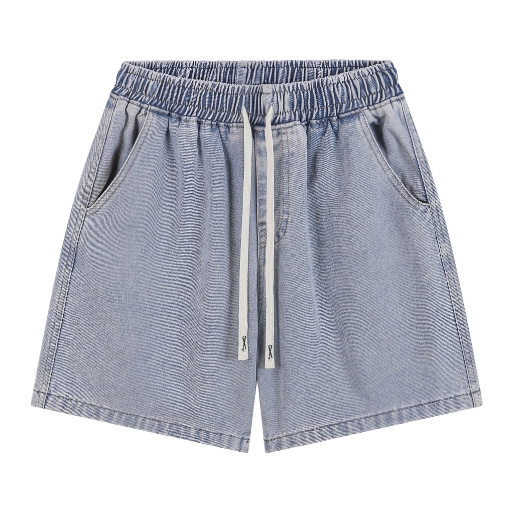 Quần Đùi Jean Nam Nữ Form Trên Gối Thời Trang Unisex Vải Jean Dày Dặn Có Dây Rút Halley H45