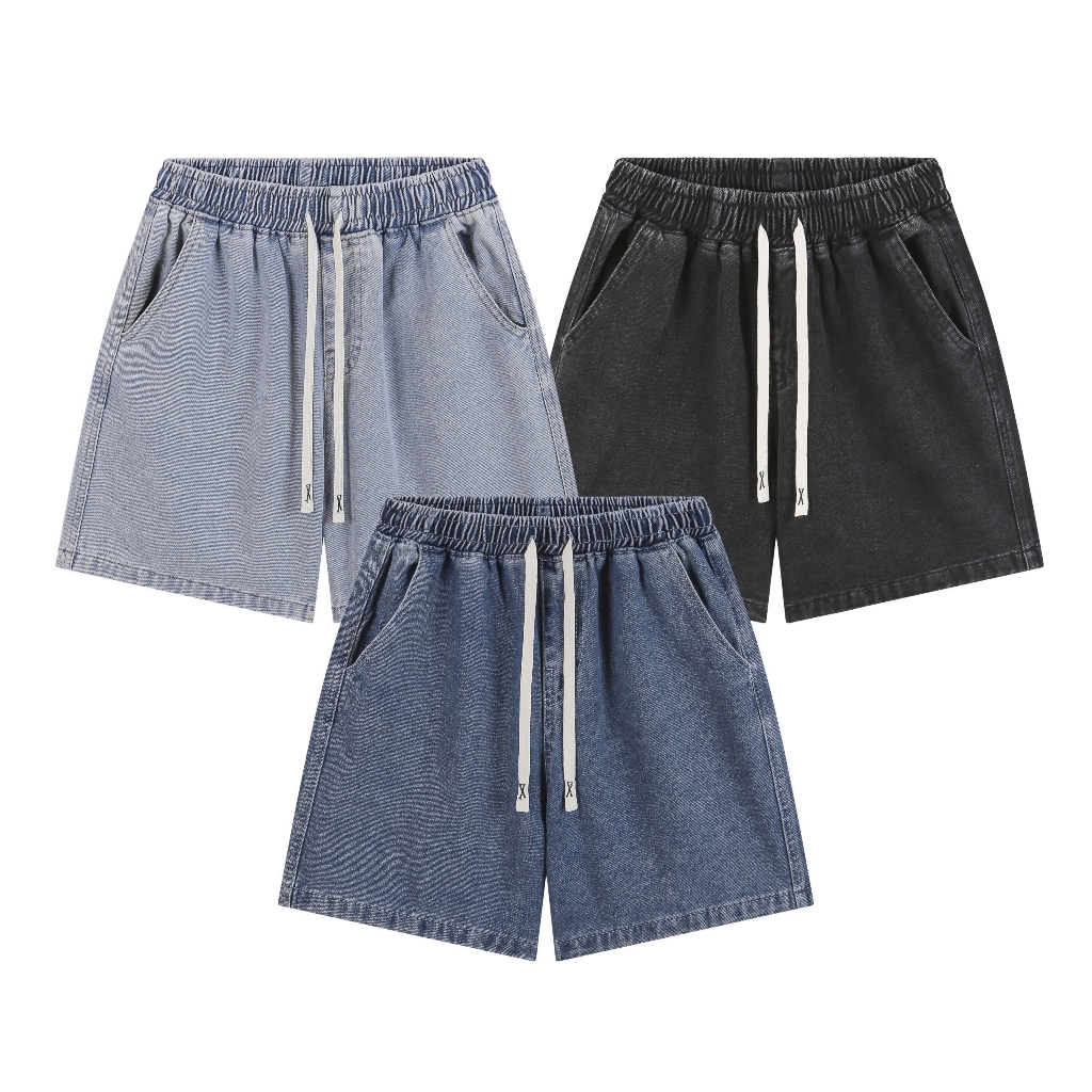 Quần Đùi Jean Nam Nữ Form Trên Gối Thời Trang Unisex Vải Jean Dày Dặn Có Dây Rút Halley H45