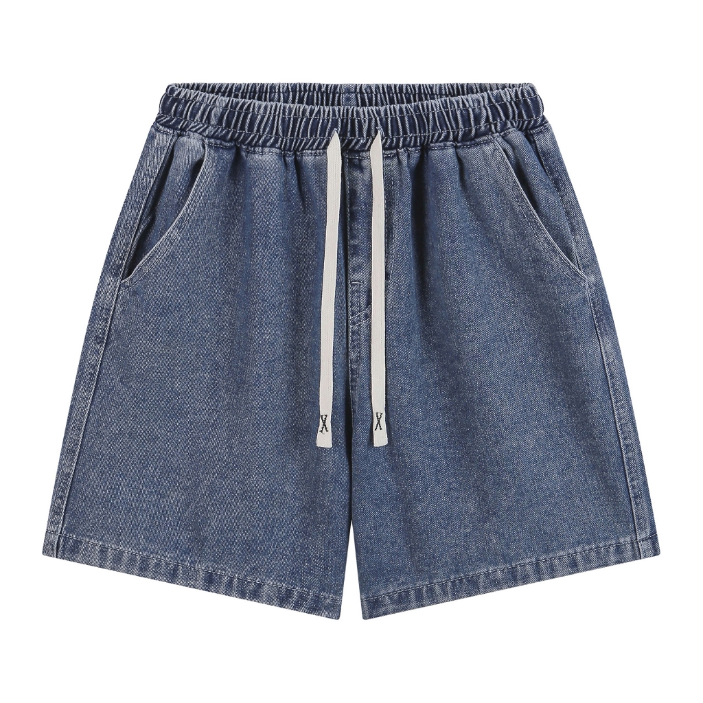 Quần Đùi Jean Nam Nữ Form Trên Gối Thời Trang Unisex Vải Jean Dày Dặn Có Dây Rút Halley H45