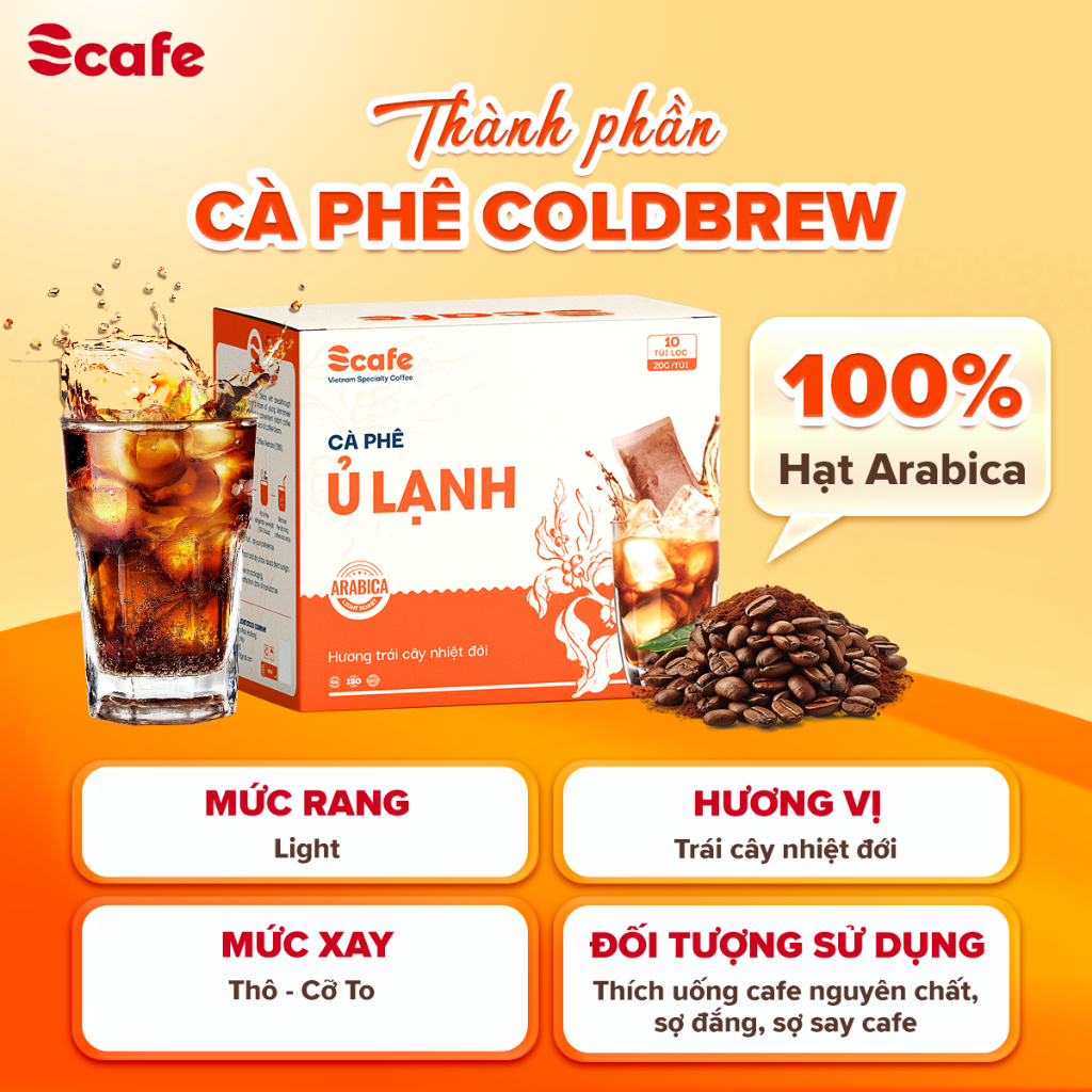 Cà phê Ủ Lạnh Cold Brew Scafe Việt Nam 100% Arabica Thượng Hạng Hộp 10 Túi x 20G