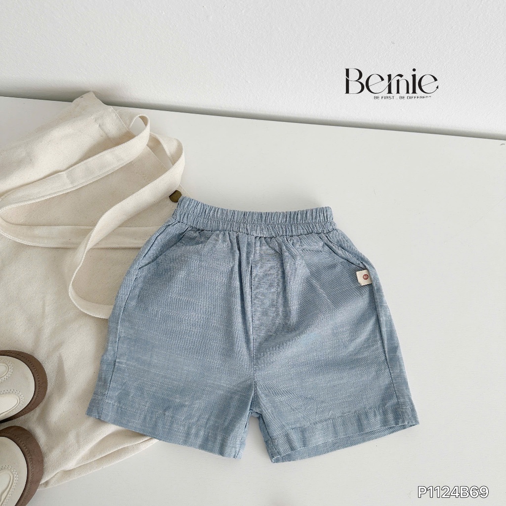 Bộ sơ mi denim cho bé trai, set bộ cộc tay bò giấy cá tính cho bé P1124B69