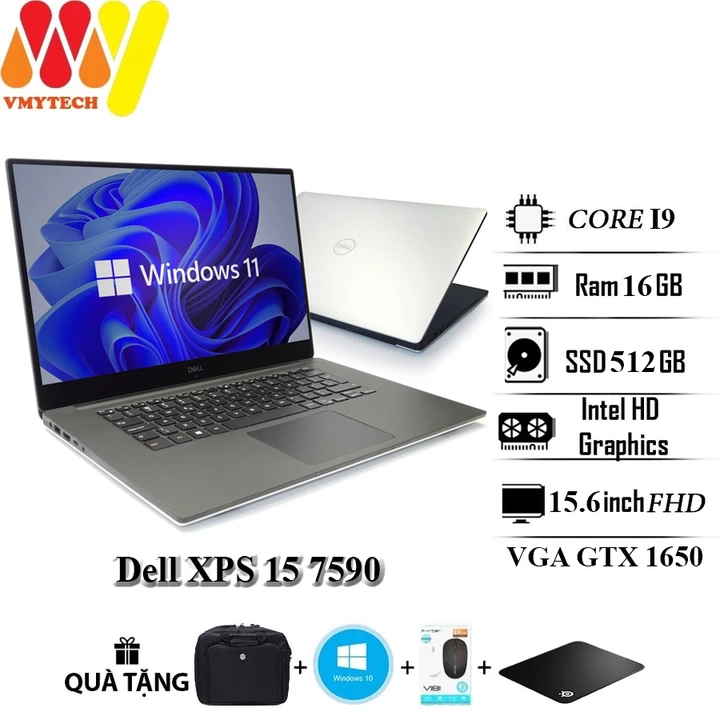 Dell XPS 15 7590, Core i9 9980K, Ram 16GB, SSD 512GB, Card GTX 1650, 15.6inch FHD, laptop cao cấp