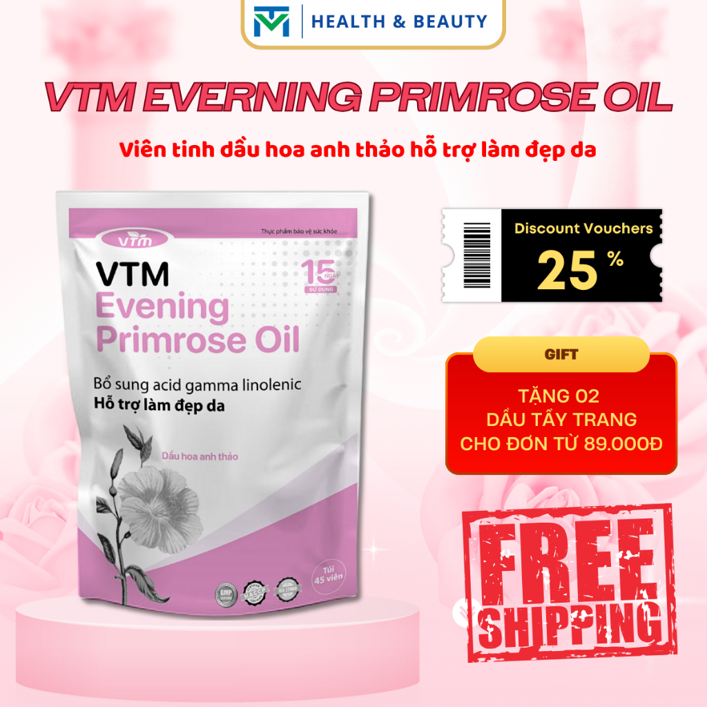 Ảnh Viên uống tinh dầu hoa anh thảo VTM Evening Primrose Oil, hỗ trợ cân bằng nội tiết tố, làm đẹp da, tóc, móng 1