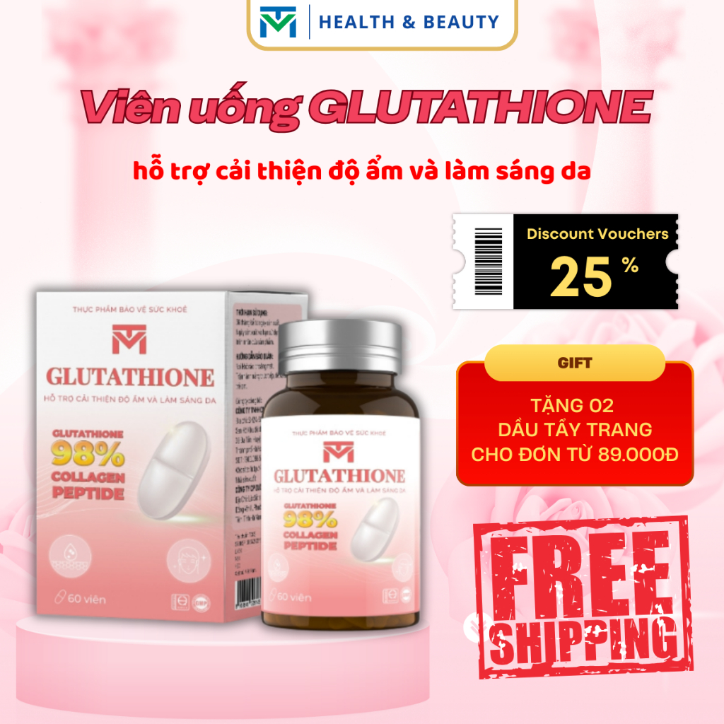 Ảnh Viên uống VTM Glutathione hỗ trợ làm sáng da, hỗ trợ giảm triệu chứng khô da, nhăn da, nám da - hộp 30 ngày 1