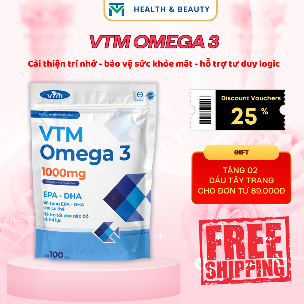 Ảnh Viên uống dầu cá VTM OMEGA 3 tăng cường thị lực, bảo vệ tim mạch - gói 100v 1