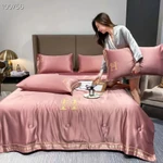 Bộ chăn ga phi lụa Alva cao cấp siêu mềm mịn (4 món có mền), họa tiết thêu chữ H tinh tế, đơn sắc sang trọng, thoáng mát — ảnh 3