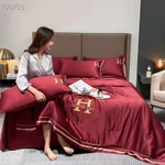 Bộ chăn ga phi lụa Alva cao cấp siêu mềm mịn (4 món có mền), họa tiết thêu chữ H tinh tế, đơn sắc sang trọng, thoáng mát — ảnh 1