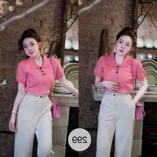 Áo len nữ cổ bẻ cộc tay hoạ tiết chữ f vân chìm len dệt kim mặc bốn mùa free size 967