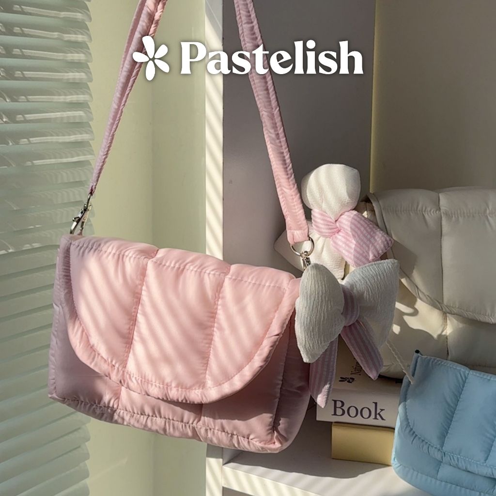 Túi phao bông (không kèm charm nơ) Pastelish, chất liệu vải dù màu pastel bag