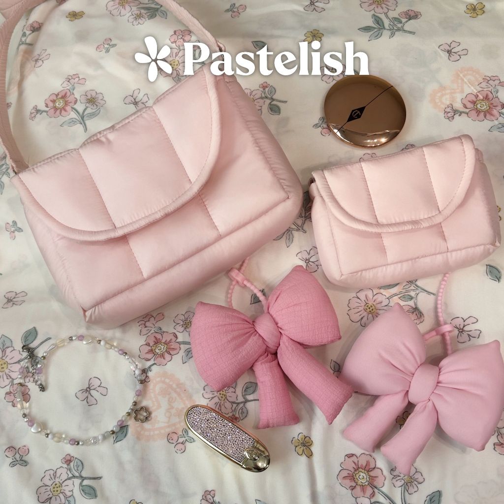 Túi phao bông (không kèm charm nơ) Pastelish, chất liệu vải dù màu pastel bag