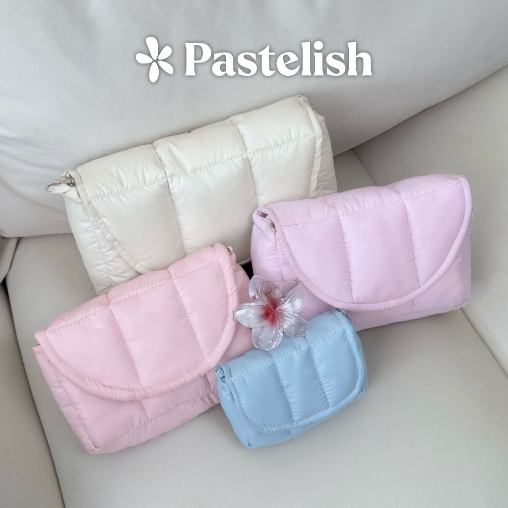 Túi phao bông (không kèm charm nơ) Pastelish, chất liệu vải dù màu pastel bag