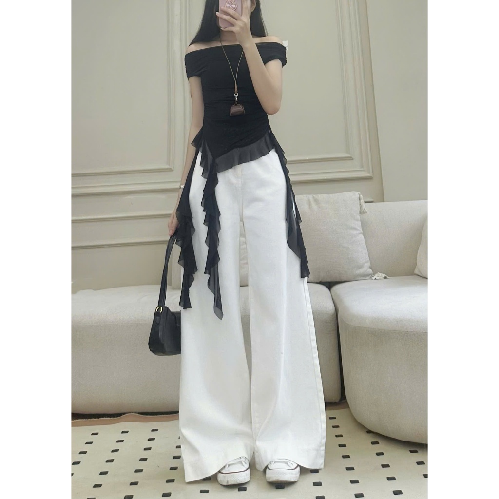 Quần jeans bò ống xuông rộng màu wash Joolate ống rộng chất jean mềm đẹp  lên dáng chuẩn dài 100cm