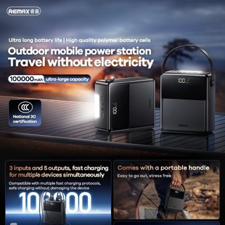 Pin Dự Phòng REMAX FP-1 100000mAh TypeC PD 27W, 4 USB-A max 22.5W, 3 cổng Input, Có Đèn Led (Đen)