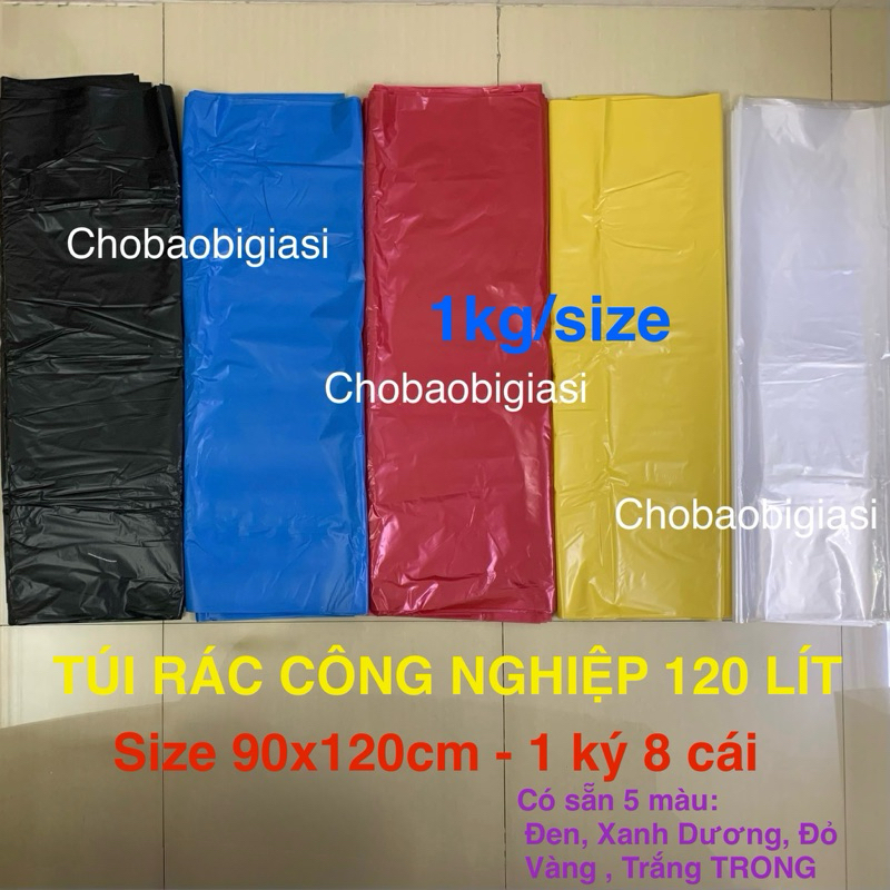 1 kg túi rác công nghiệp thùng 120lít size 90x120cm, có sẵn 5màu Đen ...