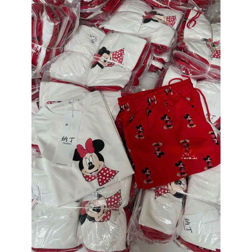 Bộ cotton nữ quần ống rộng áo thun in minnie dễ thương, set quần áo nữ mùa hè áo phông in hình ngộ nghĩnh HCOM25561