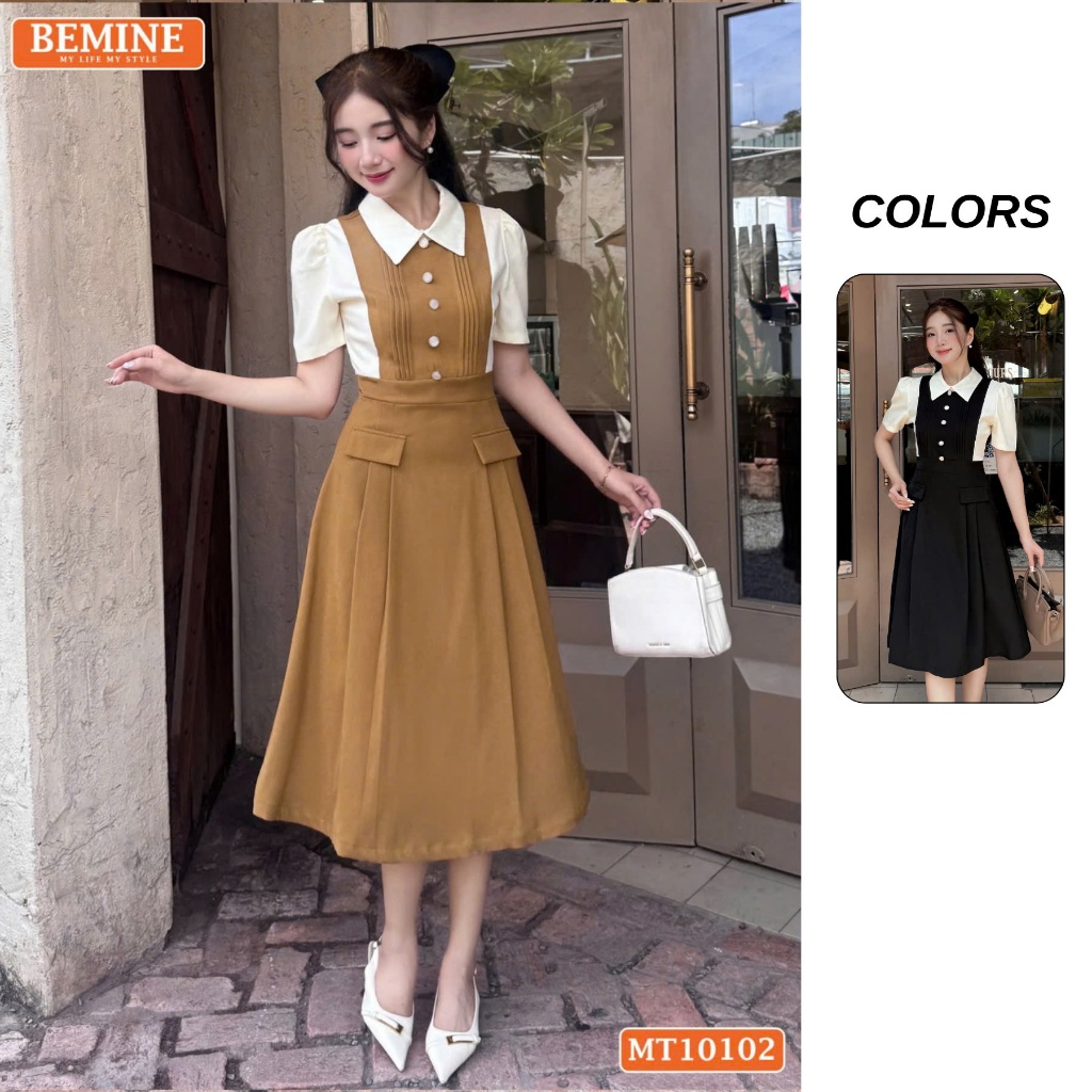 Ảnh Đầm thiết kế BEMINE cổ đức phối xếp ly đính cúc dáng chữ A phù hợp đi làm-MT10102 1