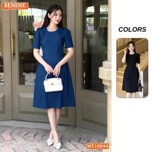 Đầm thiết kế BEMINE cổ tròn nhún ngực hai bên dáng chữ A phù hợp đi làm-MT10044