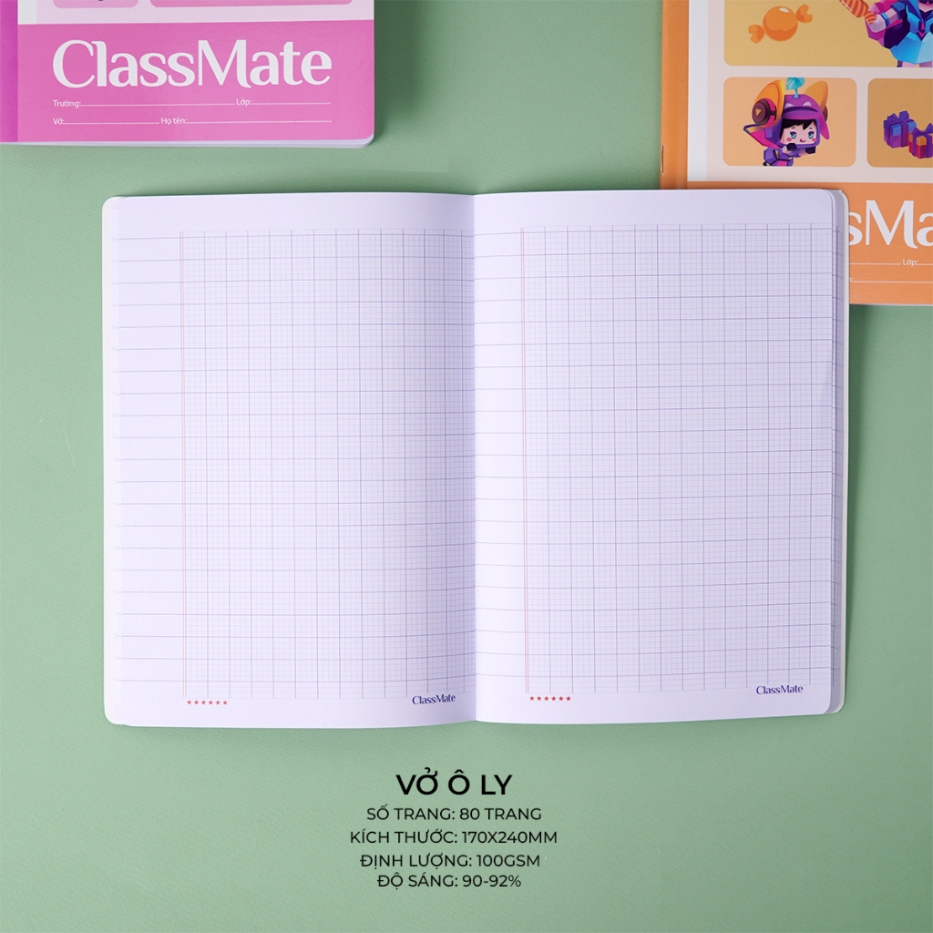 Vở Ô Li Classmate  Vở 4 ÔLy 2.5x2.5mm 48/80/120 Trang Vở ÔLi 100gsm 80gsm 120gsm Giấy Cao Cấp Cho Các Bé Cấp 1 NC1-48/80