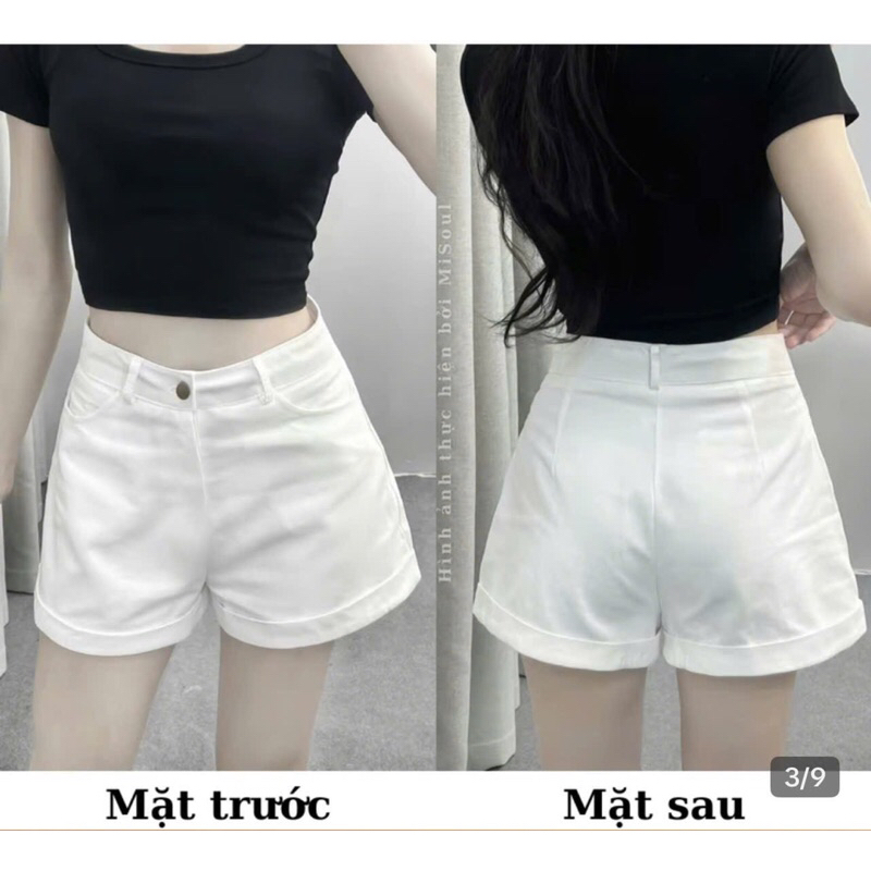 Quần Short KaKi Cạp Cao Gập Gấu Phong Cách Hàn Quốc
