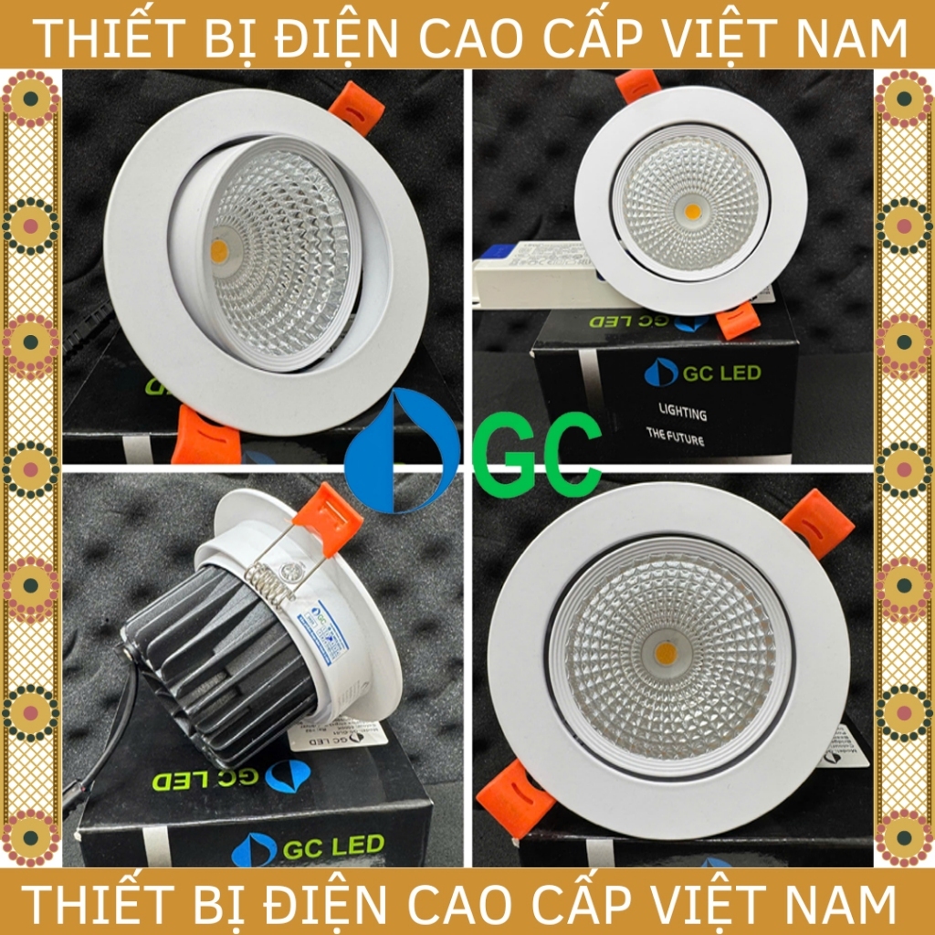 [GC] Đèn âm trần Chiếu Rọi Xoay Góc Spotlight mặt kính chip COB dòng ...