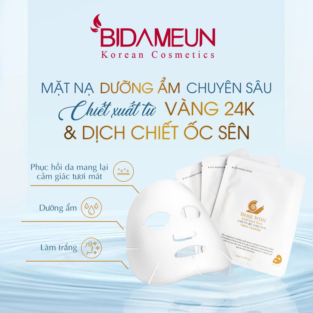 Ảnh - Mặt nạ dưỡng cấp ẩm, hỗ trợ tái tạo da chiết xuất vàng và dịch chiết Ốc Sên Bidameun 1