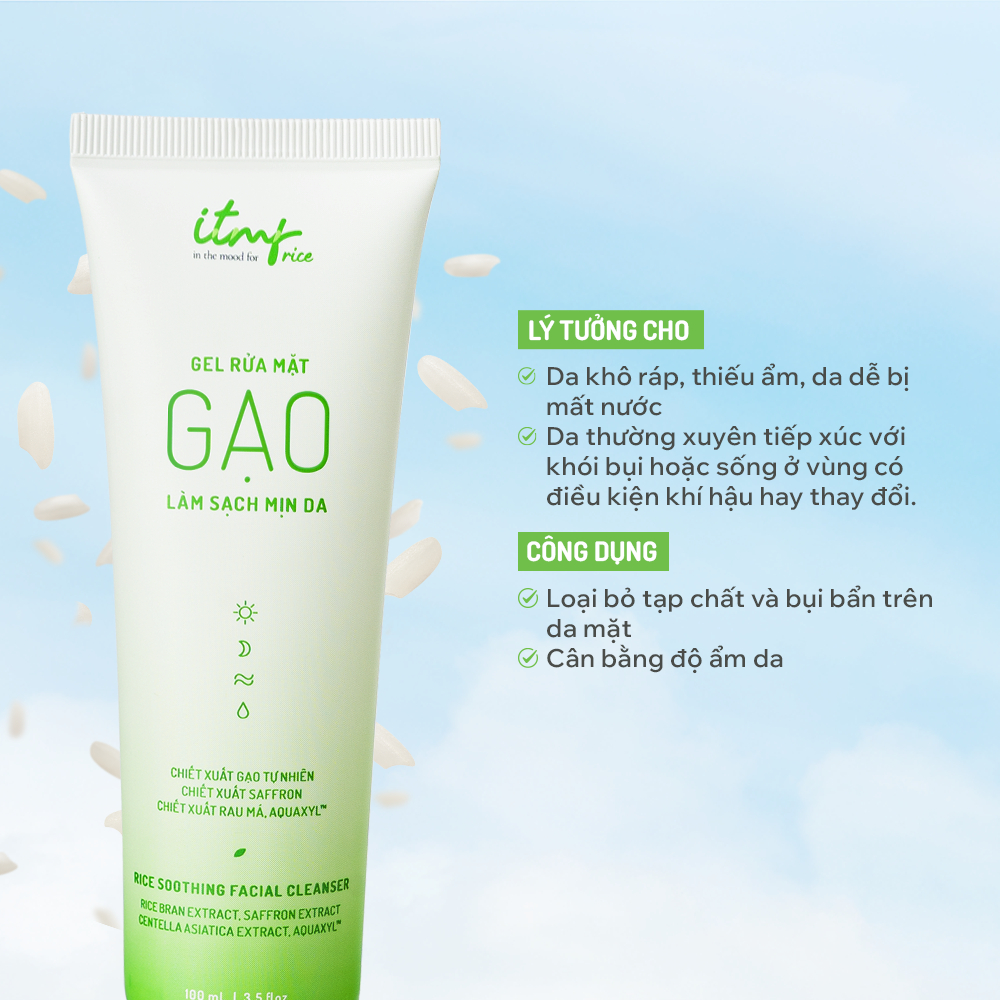 [DATE MỚI 2027] Gel Rửa Mặt Gạo ITMF 100mL - Cân Bằng Độ pH, Dưỡng Ẩm Sâu Dịu Nhẹ, Ngừa Sạm Nám, Phù Hợp Mọi Loại Da