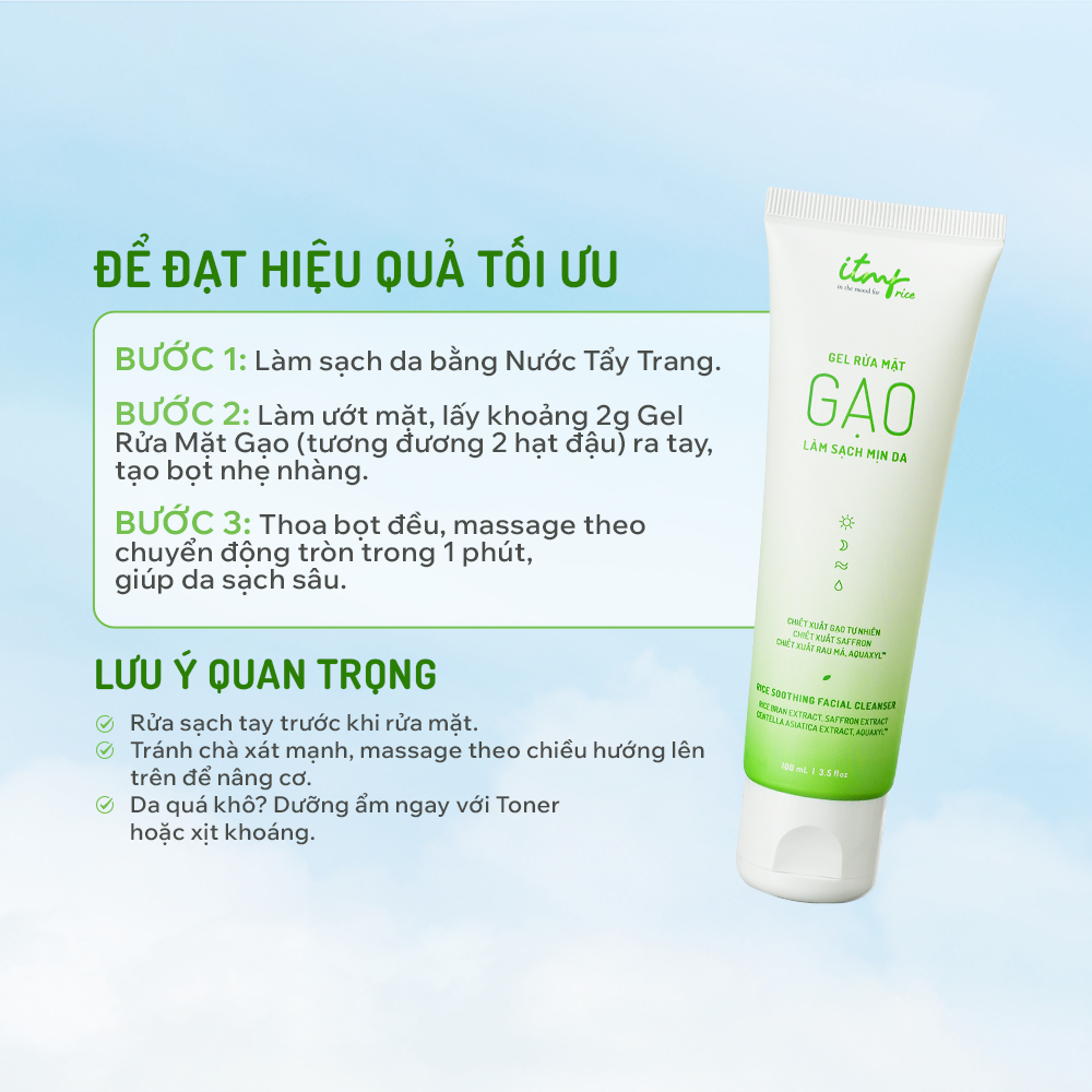[DATE MỚI 2027] Gel Rửa Mặt Gạo ITMF 100mL - Cân Bằng Độ pH, Dưỡng Ẩm Sâu Dịu Nhẹ, Ngừa Sạm Nám, Phù Hợp Mọi Loại Da