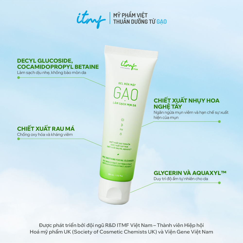 [DATE MỚI 2027] Gel Rửa Mặt Gạo ITMF 100mL - Cân Bằng Độ pH, Dưỡng Ẩm Sâu Dịu Nhẹ, Ngừa Sạm Nám, Phù Hợp Mọi Loại Da