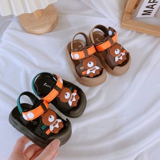 Dép Tập Đi Chống Vấp Phối Quai Màu Đính Gấu Cho Bé Trai Bé Gái K168