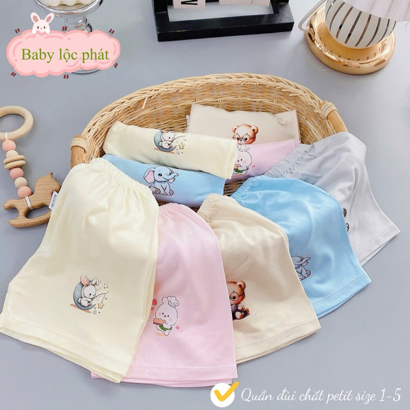 (LK 004) Combo 5-10 quần đùi Petit QC mềm mịn thấm hút mồ hôi cho bé từ 3-15kg