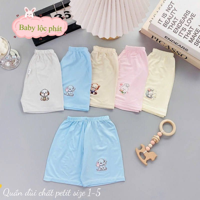 (LK 004) Combo 5-10 quần đùi Petit QC mềm mịn thấm hút mồ hôi cho bé từ 3-15kg