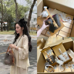 Túi xách dáng chậu hoạ tiết nơ dáng chậu siêu hot