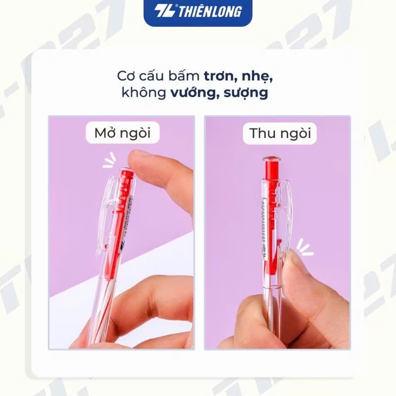 Combo 20 Bút bi Thiên Long TL-027 ngòi 0,5mm - Bút bi xanh/đỏ/đen bút viết học sinh